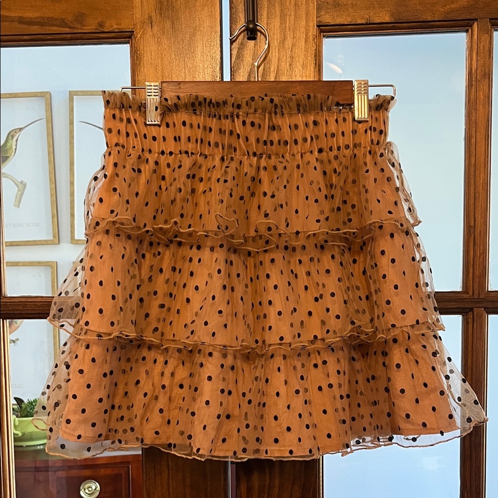 DO+BE Brown Polka Dot Ruffle Mini Skirt